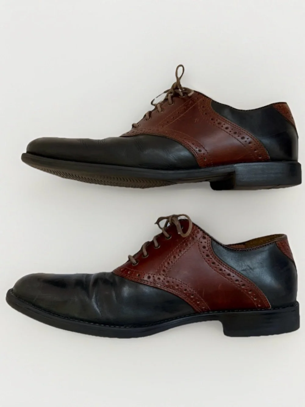 Johnston & Murphy Men’s 9M Brennan Spectator Saddle Shoes Brown Black Leather